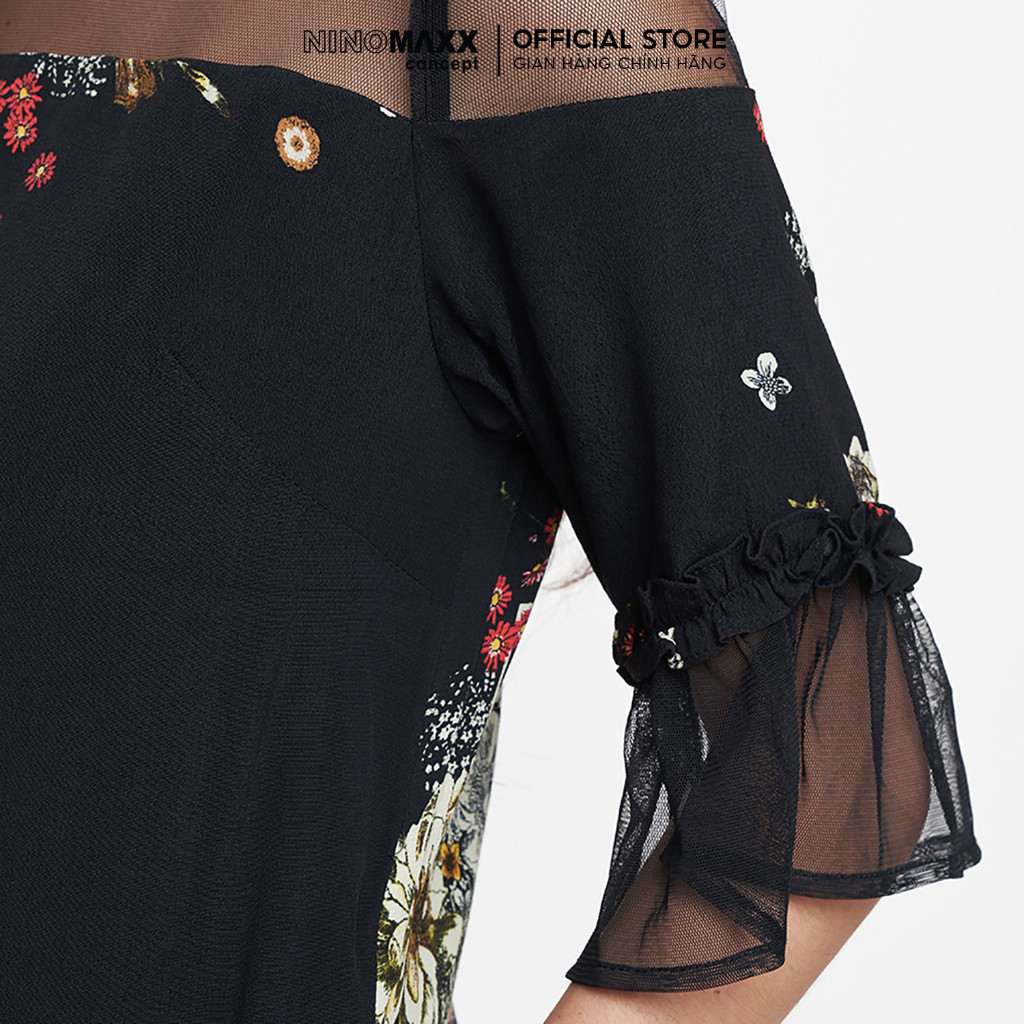 [CÒN SIZE S] Đầm Nữ N&M tay ngắn cổ tròn dáng suông họa tiết hoa văn nổi bật mã 1905111