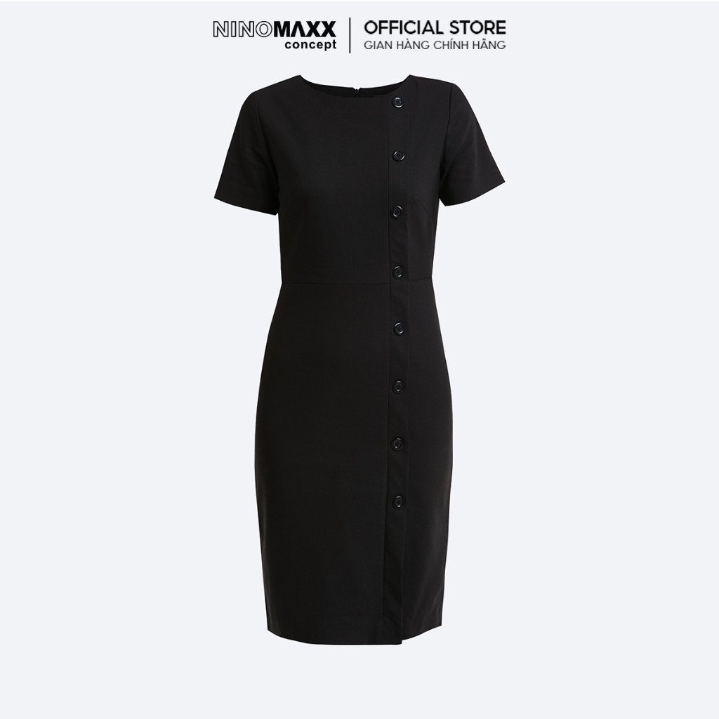 [CÒN SIZE S] N&M Đầm Nữ công sở ngắn tay cổ tròn dáng ôm màu đen 1905112