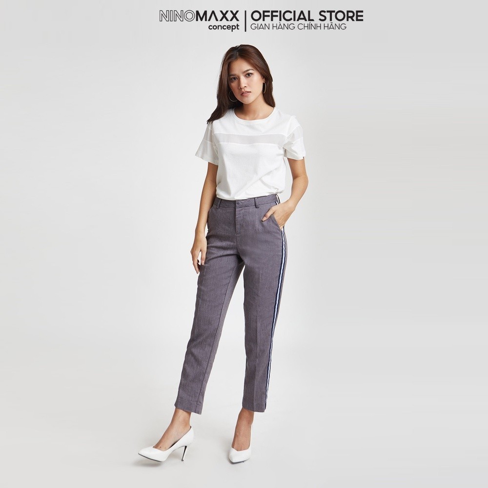 [CÒN SIZE S, M] N&M Quần tây nữ Linen ống đứng họa tiết sọc thời trang 1907042