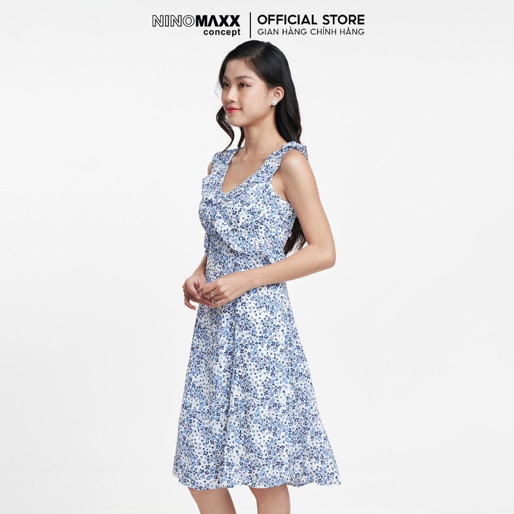 [CÒN SIZE S] Đầm nữ hai dây phối bèo hoạ tiết hoa NINOMAXX N&M 1905165