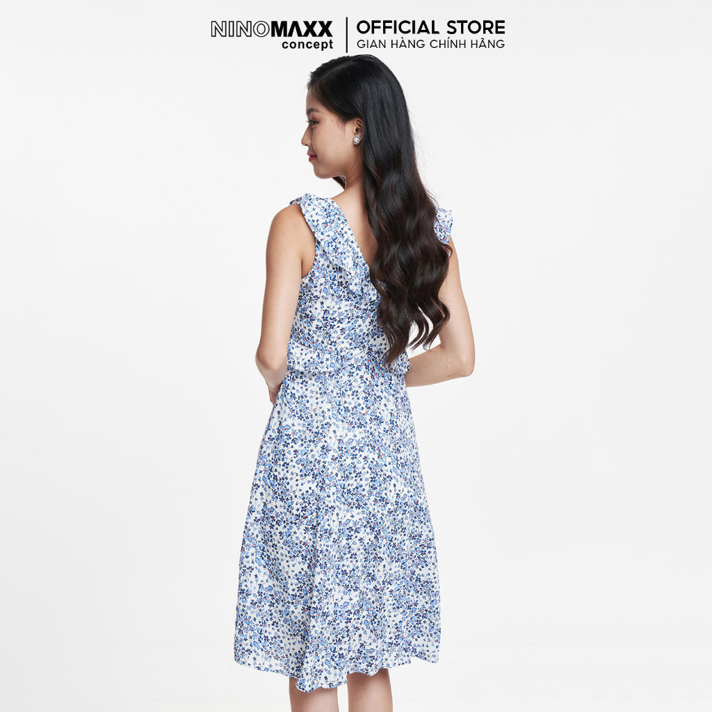 [CÒN SIZE S] Đầm nữ hai dây phối bèo hoạ tiết hoa NINOMAXX N&M 1905165