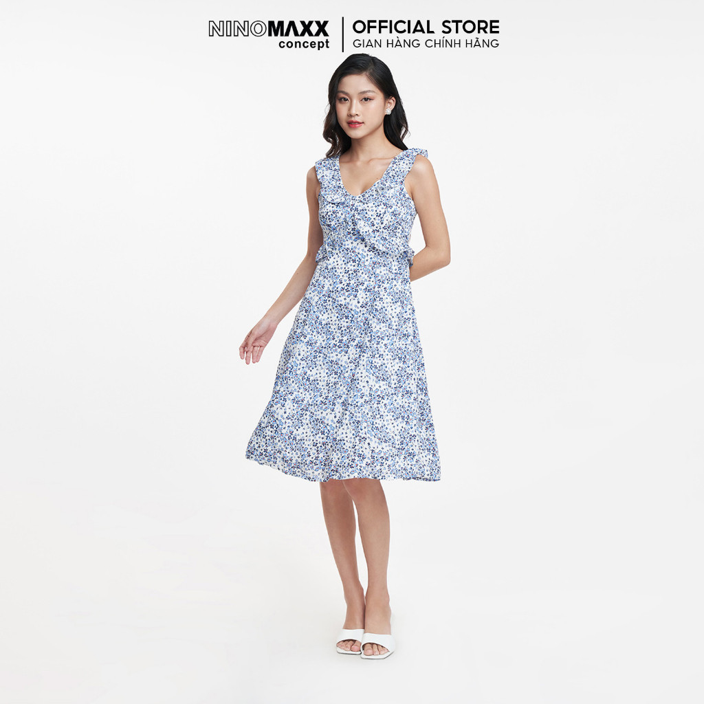 [CÒN SIZE S] Đầm nữ hai dây phối bèo hoạ tiết hoa NINOMAXX N&M 1905165