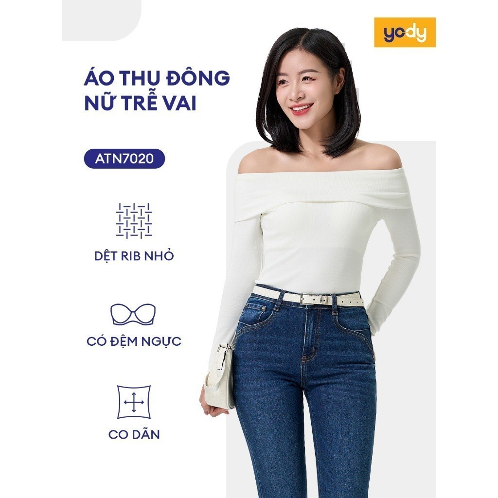 Áo Thu Đông Nữ YODY vải rib gân mềm mại trễ vai ATN7020] Áo Thu Đông Nữ ...