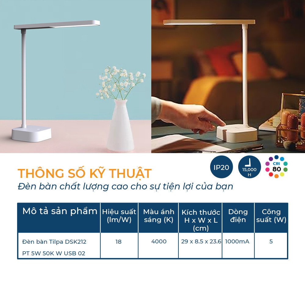 Đèn bàn học PHILIPS bảo vệ mắt DSK212 Tilpa PT 5W 4000K - Điều chỉnh độ sáng, êm dịu cho đôi mắt khỏe đẹp | BigBuy360 - bigbuy360.vn