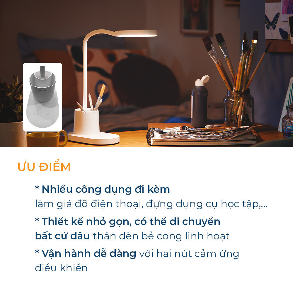 Đèn bàn học PHILIPS bảo vệ mắt Bucket DSK214 7W - Điều chỉnh độ sáng, êm dịu cho đôi mắt khỏe đẹp | BigBuy360 - bigbuy360.vn