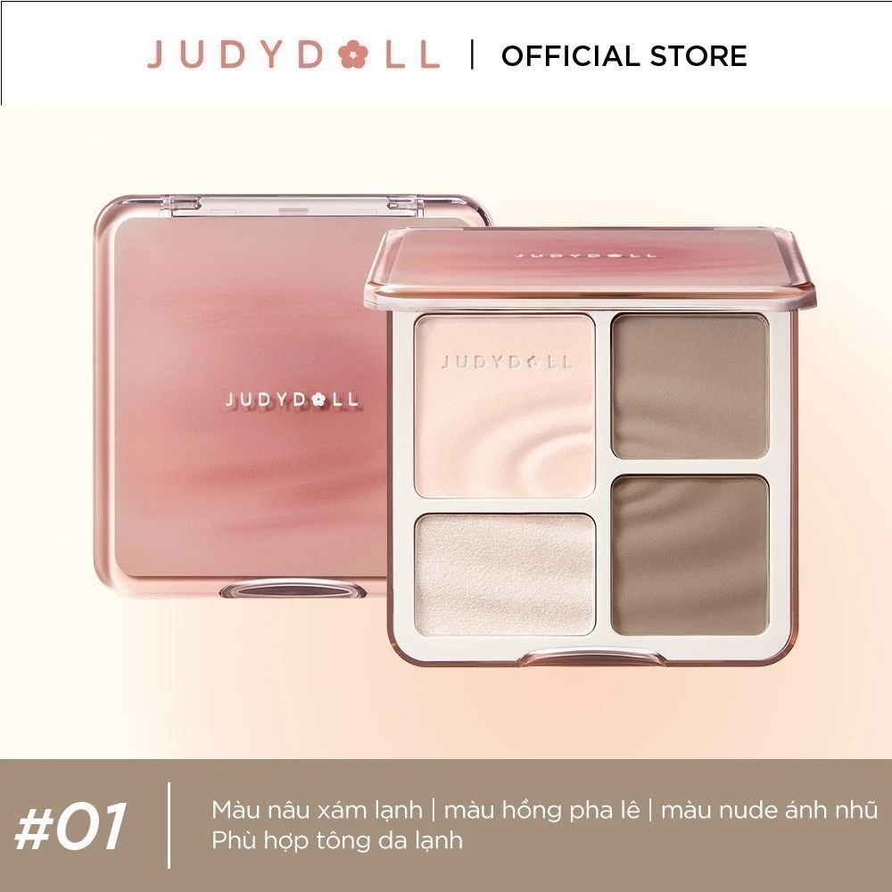 JUDYDOLL Phấn bắt sáng tạo khối 4 ô Highlight Contour Palette Tự nhiên Lâu trôi Chống nước 9g