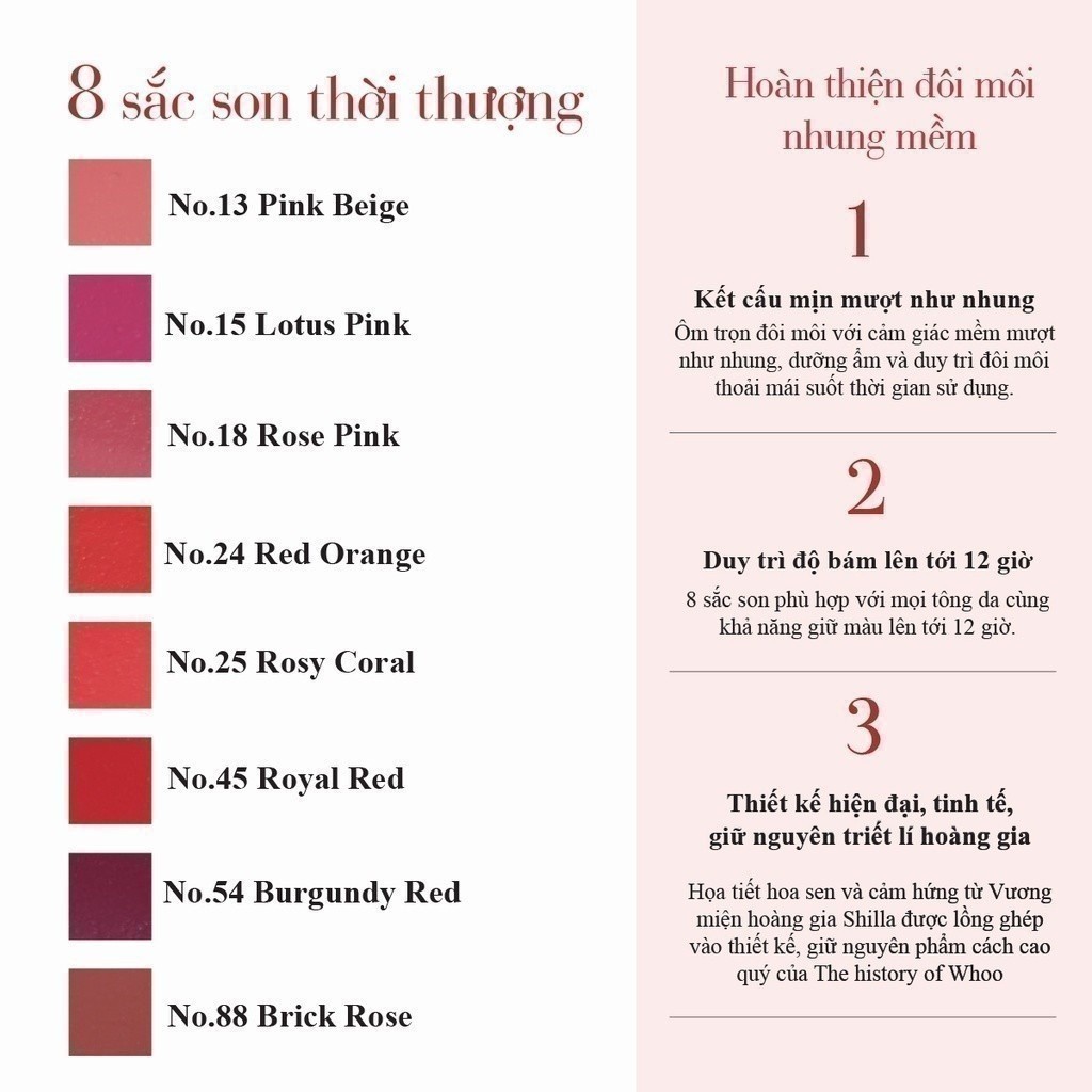 [THE WHOO OFFICIAL] Son nhung lì Đông y The history of Whoo Gongjinhyang Mi Velvet Lip Rouge 3.5g | BigBuy360 - bigbuy360.vn