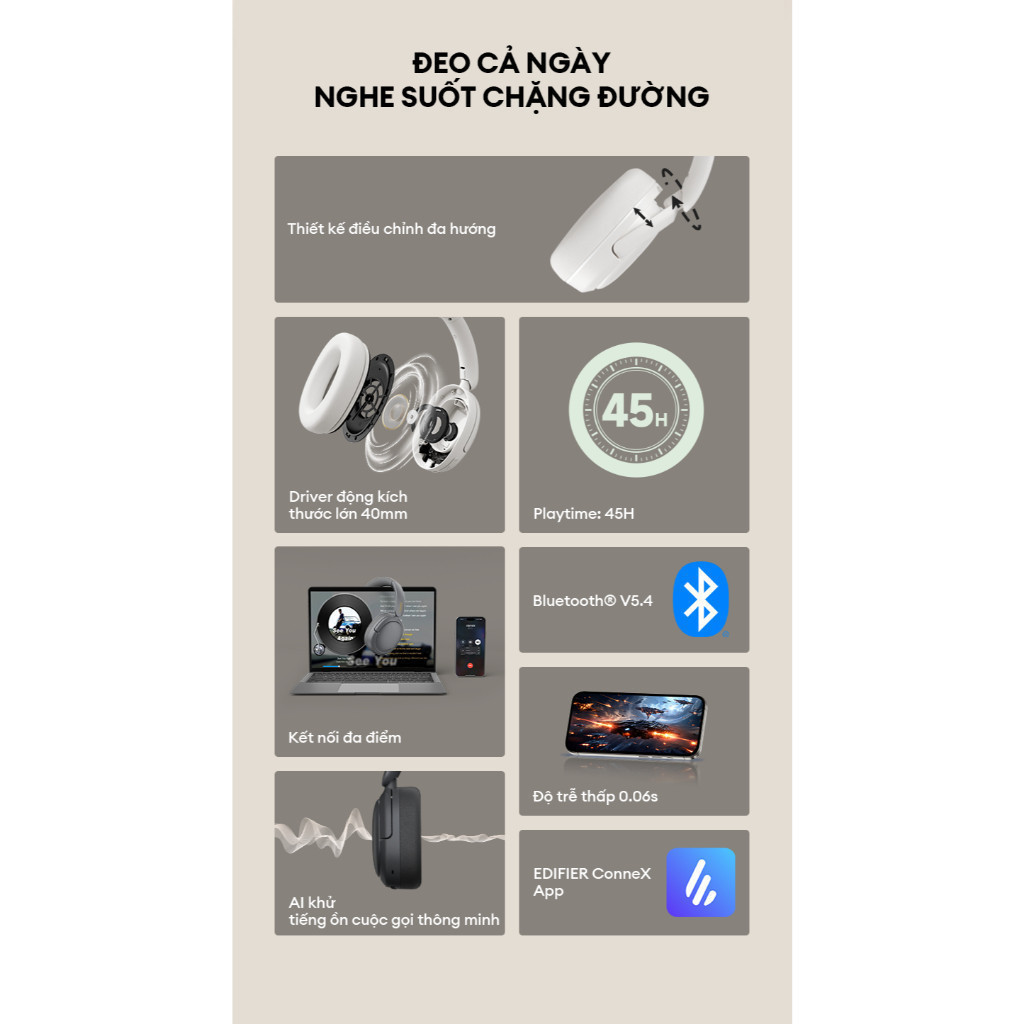 Tai Nghe Chụp Tai Bluetooth Không Dây EDIFIER W800BT SE - Chơi Nhạc Đến 45H - Mic Khử Ồn Môi Trường - 15 Tháng Bảo Hành | BigBuy360 - bigbuy360.vn