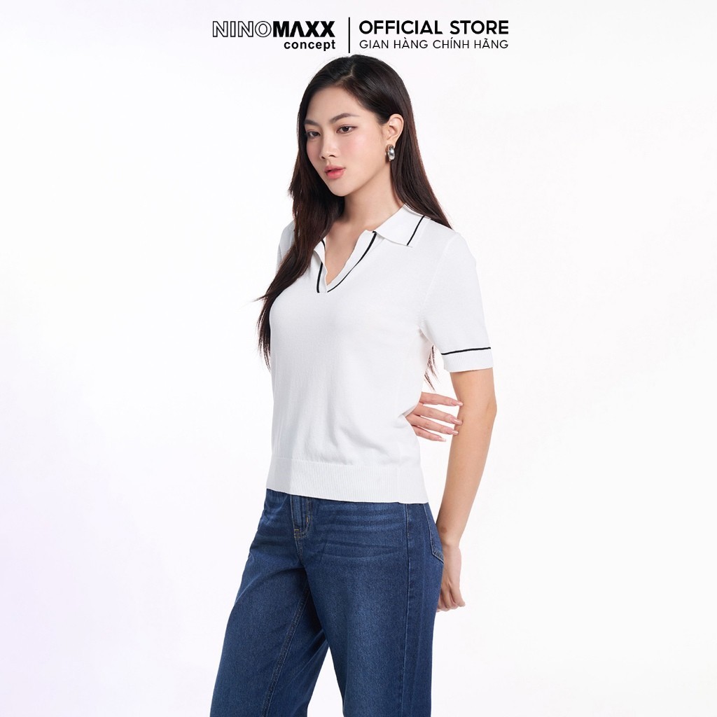Áo Nữ Dệt Kim Dáng Polo Cao Cấp NINOMAXX 2407002