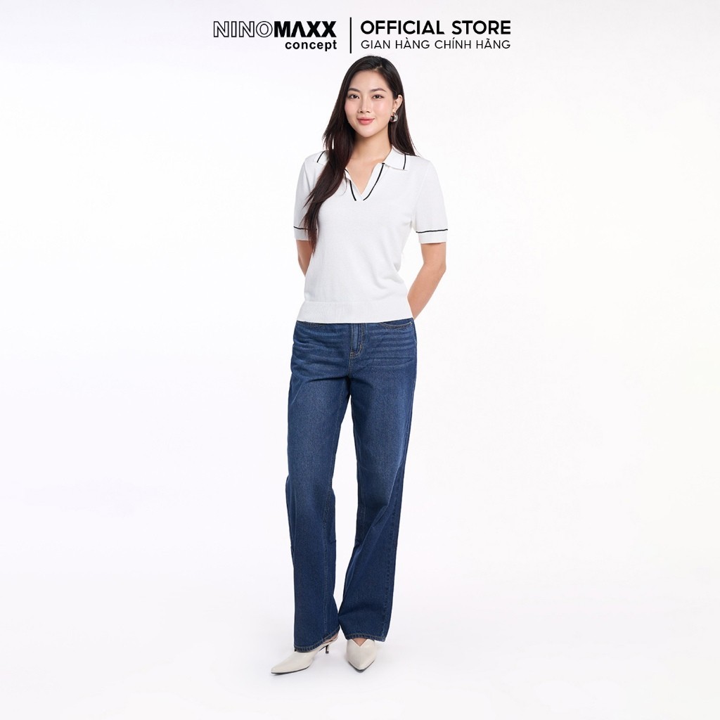 Áo Nữ Dệt Kim Dáng Polo Cao Cấp NINOMAXX 2407002