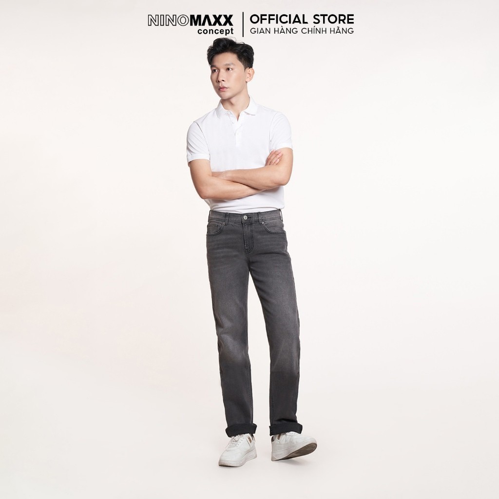 Quần Jean Nam Dáng Suông Ống Đứng Màu Xám Chất Cotton Co Giãn Nhẹ NINOMAXX 2208061
