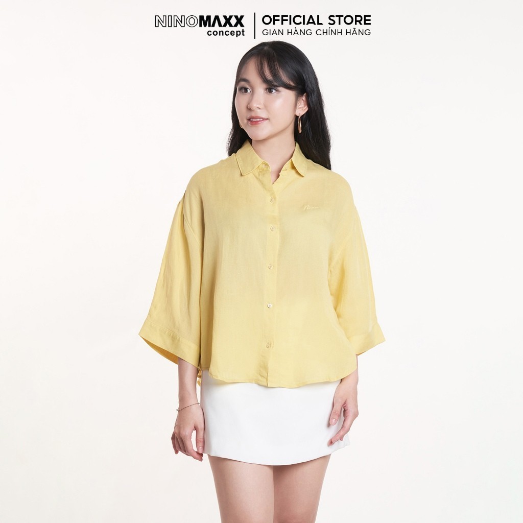 Áo Sơ Mi Nữ Tay Lửng Công Sở Màu Vàng và Trắng NINOMAXX 2407026