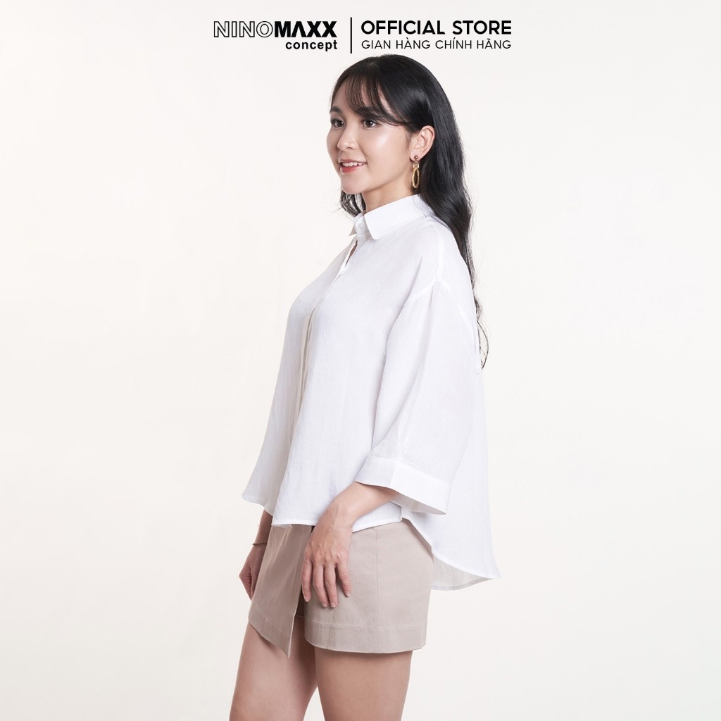 Áo Sơ Mi Nữ Tay Lửng Công Sở Màu Vàng và Trắng NINOMAXX 2407026