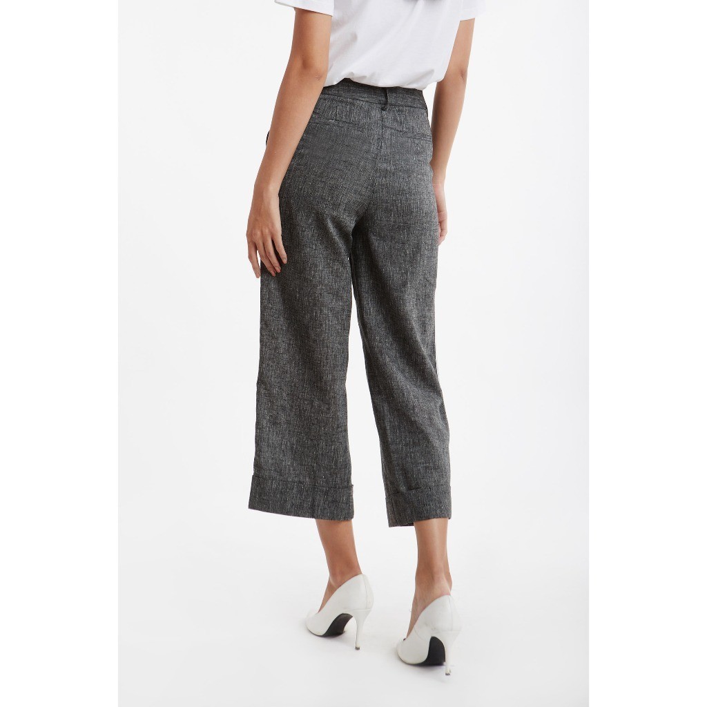 [CÒN SIZE S, M] Quần Tây nữ lửng ống rộng suông màu đen khói vải lanh NINOMAXX 1906042