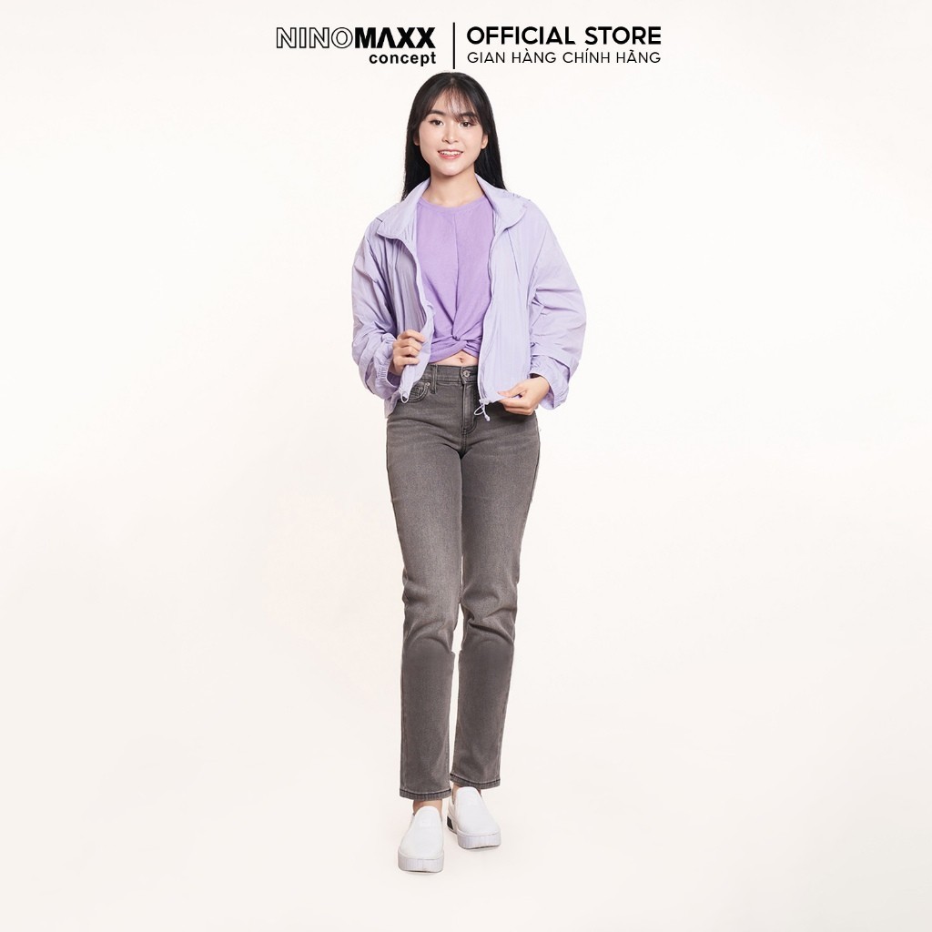 Quần Jean Nữ Cao Cấp Dáng Suông Màu Xám Chất Cotton Co Giãn Thoải Mái NINOMAXX 2208063
