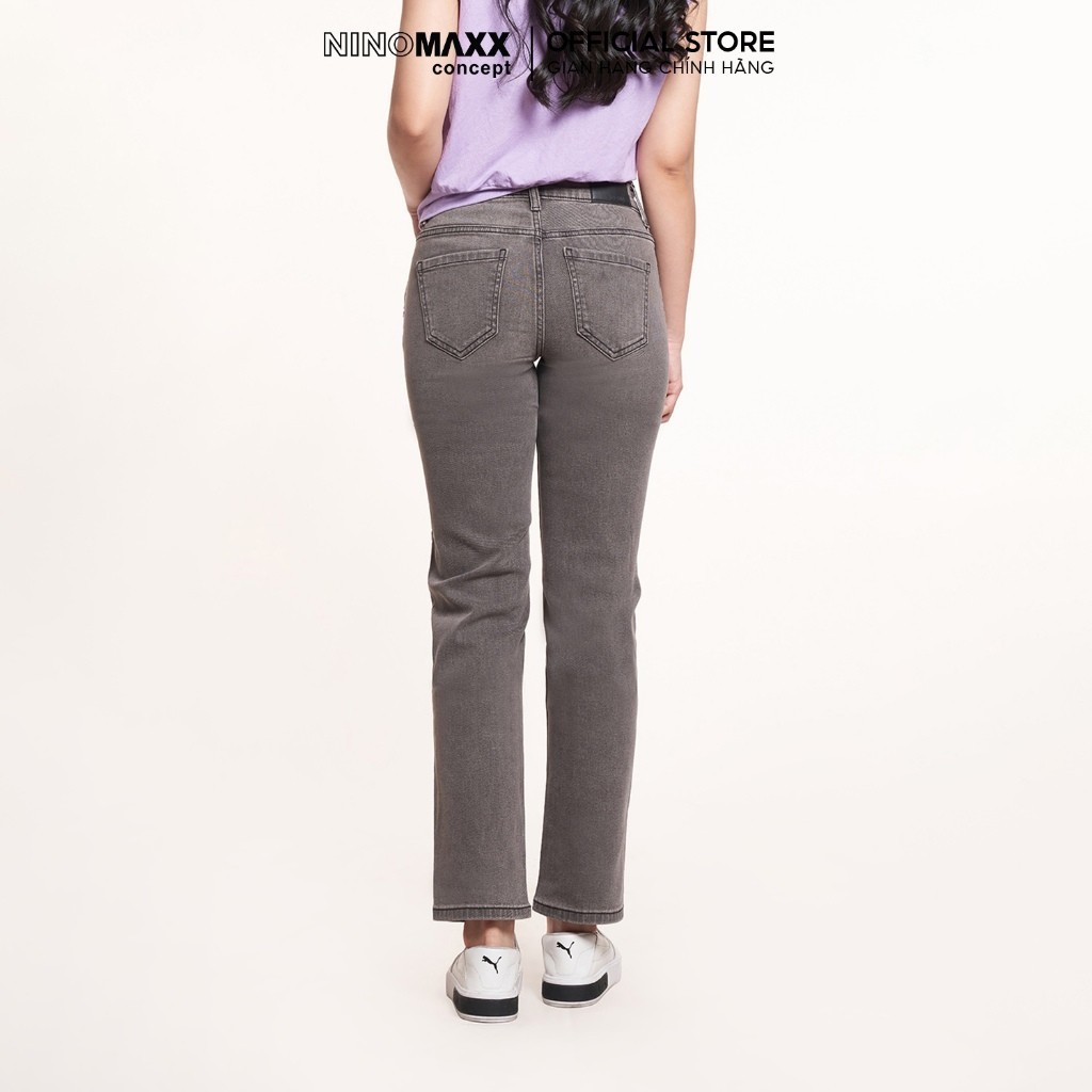Quần Jean Nữ Cao Cấp Dáng Suông Màu Xám Chất Cotton Co Giãn Thoải Mái NINOMAXX 2208063
