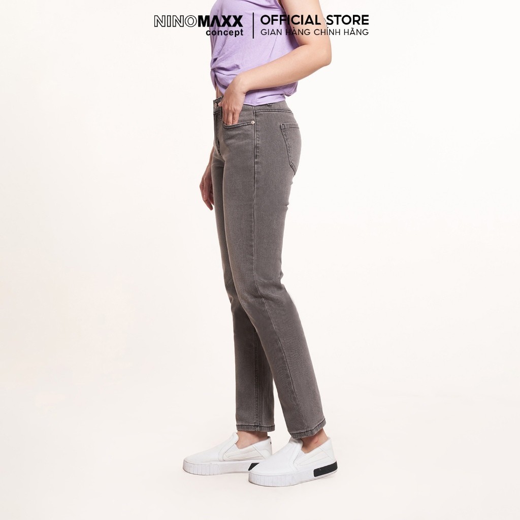 Quần Jean Nữ Cao Cấp Dáng Suông Màu Xám Chất Cotton Co Giãn Thoải Mái NINOMAXX 2208063