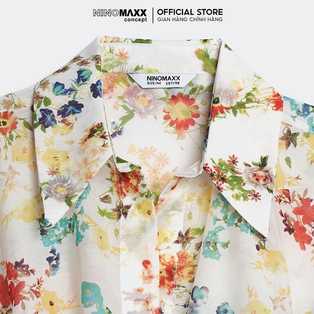 [CÒN SIZE M] Áo Sơ Mi Họa Tiết Hoa Trắng Pastel NINOMAXX 2407024