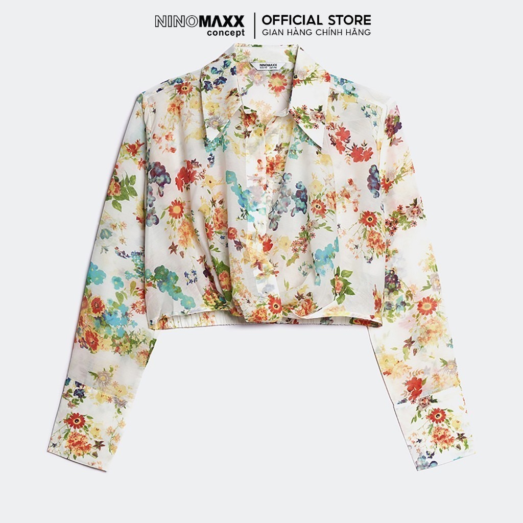 [CÒN SIZE M] Áo Sơ Mi Họa Tiết Hoa Trắng Pastel NINOMAXX 2407024