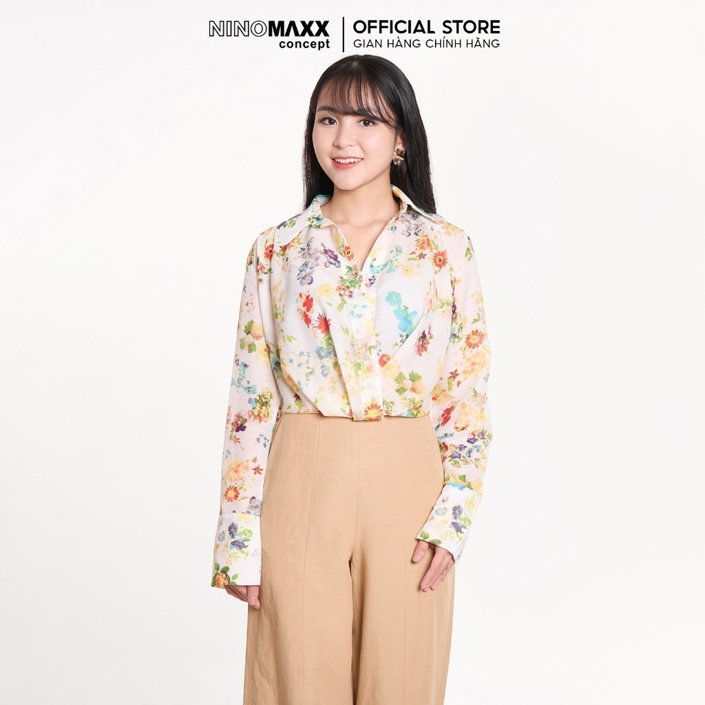 [CÒN SIZE M] Áo Sơ Mi Họa Tiết Hoa Trắng Pastel NINOMAXX 2407024