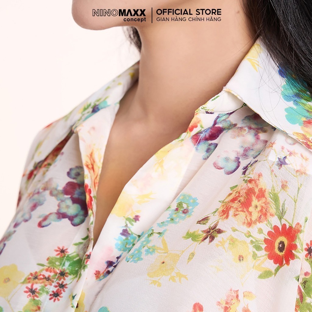 [CÒN SIZE M] Áo Sơ Mi Họa Tiết Hoa Trắng Pastel NINOMAXX 2407024