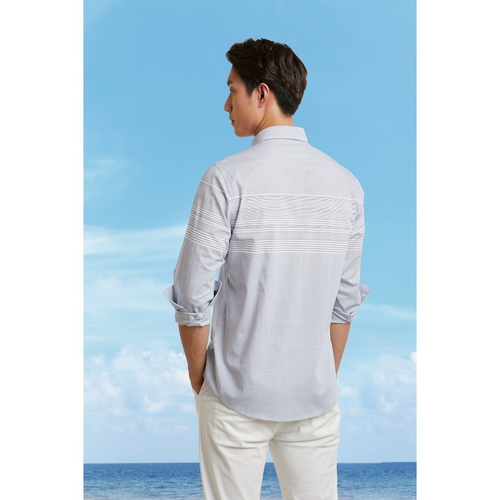 Áo Sơ Mi Nam Tay Dài Xanh Sọc Ngang Ngực Áo Nam Phong Cách N&M 2101078