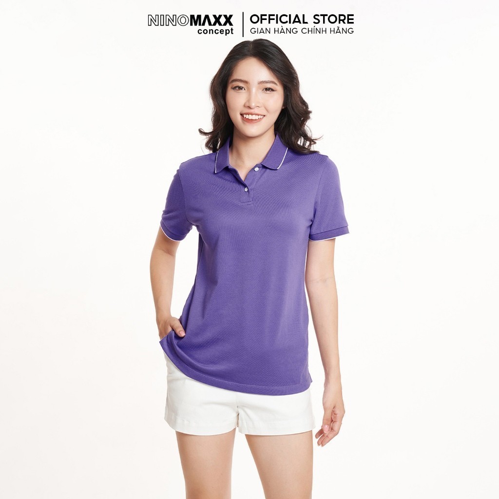 [CÒN ĐỎ, TÍM ĐẬM] Áo Polo Nữ Viền Cổ Thời Trang NINOMAXX 2311006