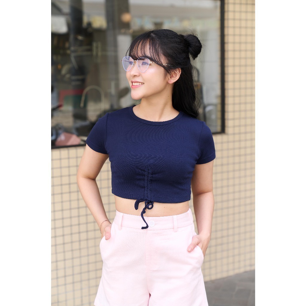 Áo Croptop Nữ Dây Rút NINOMAXX Áo Nữ Thắt Dây 2207042