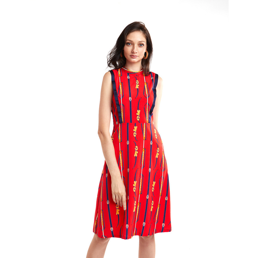 [CÒN SIZE S] Đầm nữ đỏ sọc thời trang hoạt tiêt không tay NINOMAXX N&M 2010052