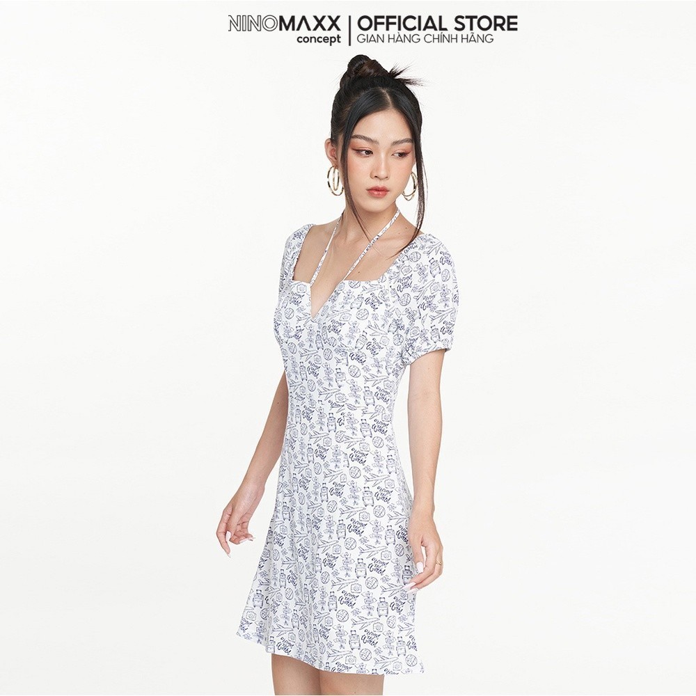 [CÒN SIZE S, M] NINOMAXX Đầm nữ thời trang họa tiết phối dây chất liệu viscose 2205010