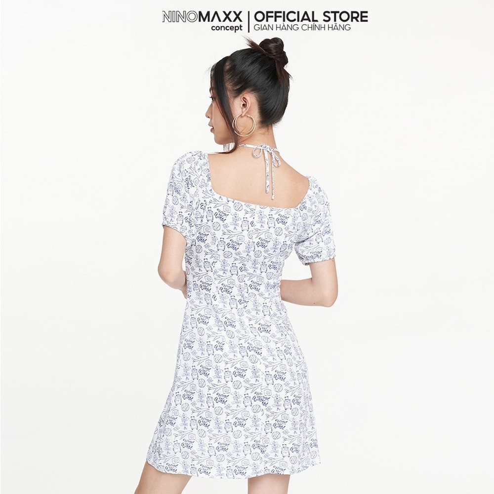 [CÒN SIZE S, M] NINOMAXX Đầm nữ thời trang họa tiết phối dây chất liệu viscose 2205010