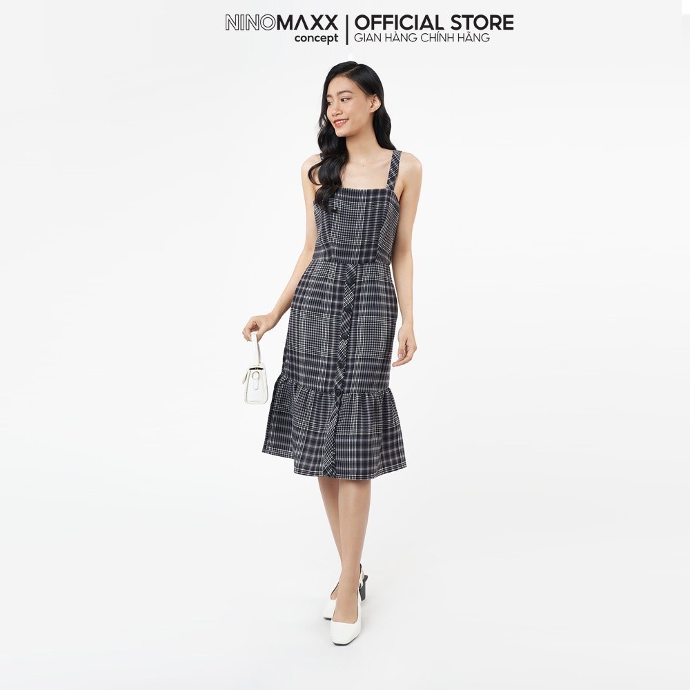 [CÒN SIZE S] N&M Đầm kiểu Nữ hoạ tiết phối sọc caro chất poly 2104094