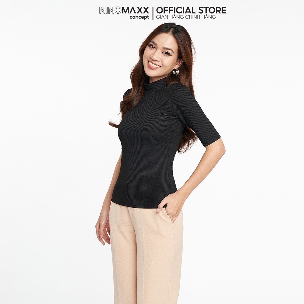 [CÒN SIZE S] Áo Thun Nữ Cổ Lọ Thun Gân Nổi Đơn Giản N&M Thương Hiệu NINOMAXX 2205016
