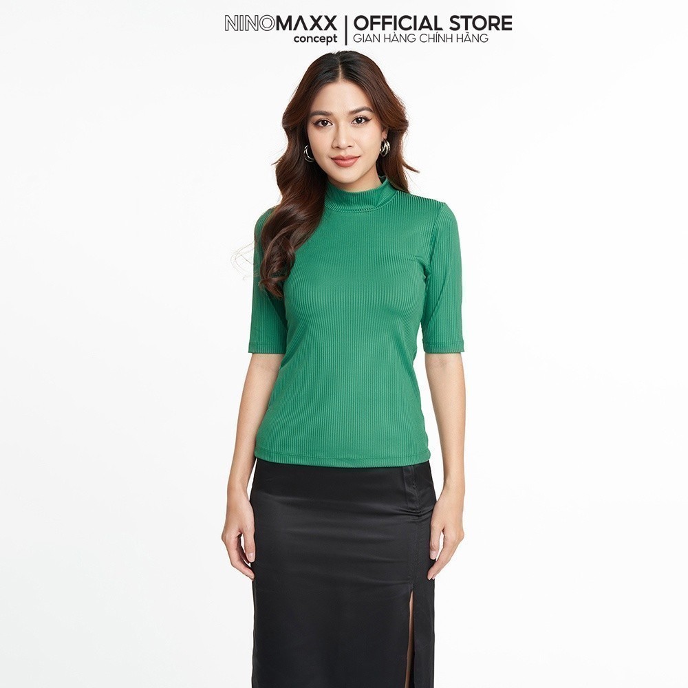 [CÒN SIZE S] Áo Thun Nữ Cổ Lọ Thun Gân Nổi Đơn Giản N&M Thương Hiệu NINOMAXX 2205016