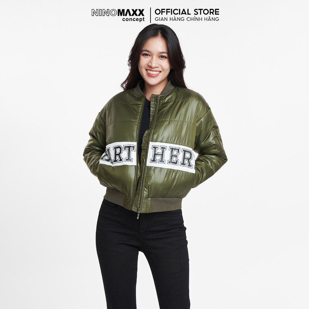 NINOMAXX Áo phao nữ chần bồng bomber họa tiết 1906036