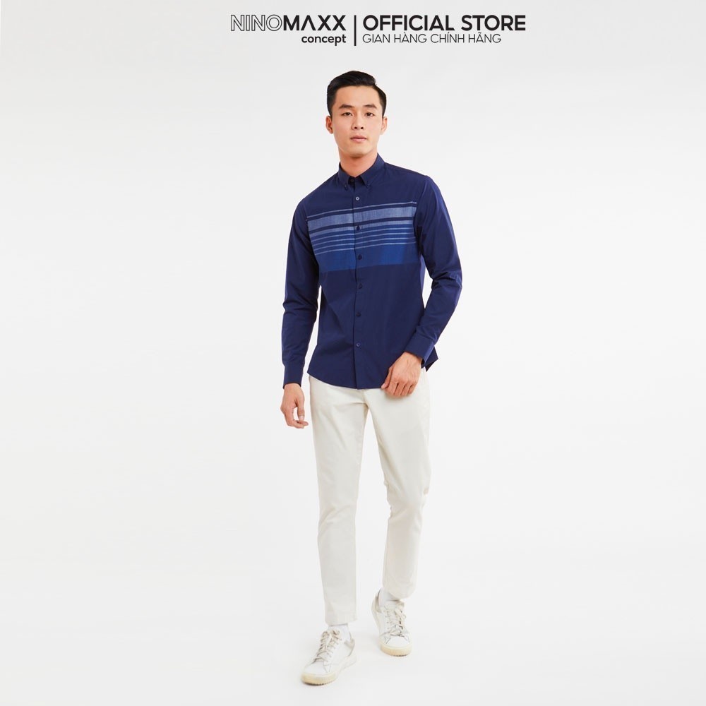 [CÒN SIZE S] N&M Áo Sơ Mi Nam Tay Dài phối sọc ngang ngực 2006002
