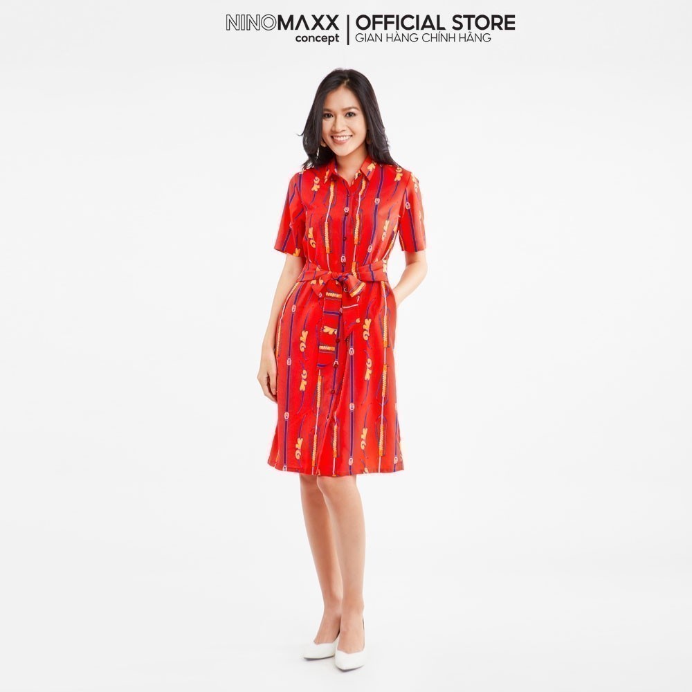 [CÒN SIZE S] N&M Đầm nữ cổ sơ mi thắt eo in hoạ tiết 2009015