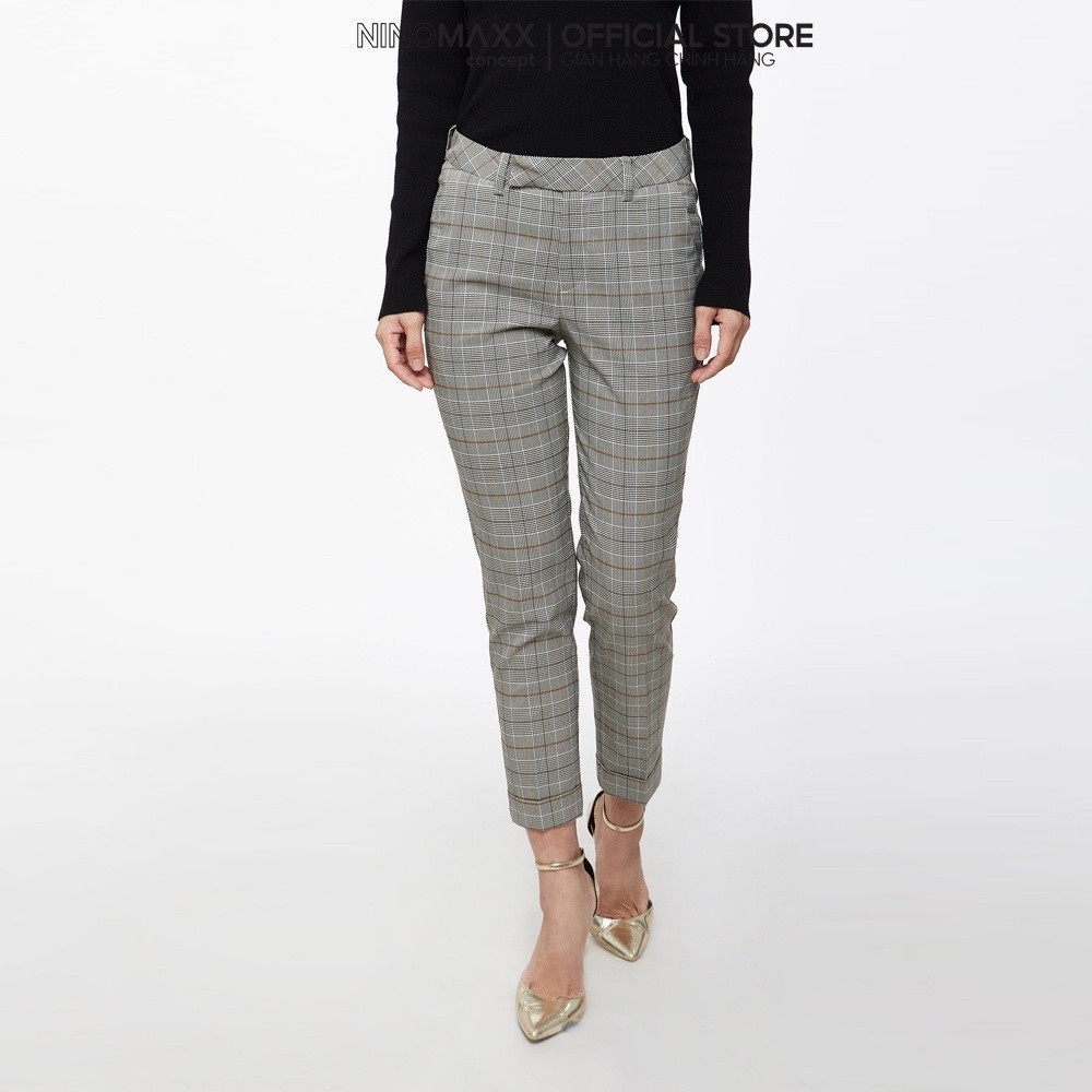 [CÒN SIZE S] Quần Tây nữ sọc kẻ caro dáng ôm ống đứng chất liệu co giãn N&M NINOMAXX 1907152