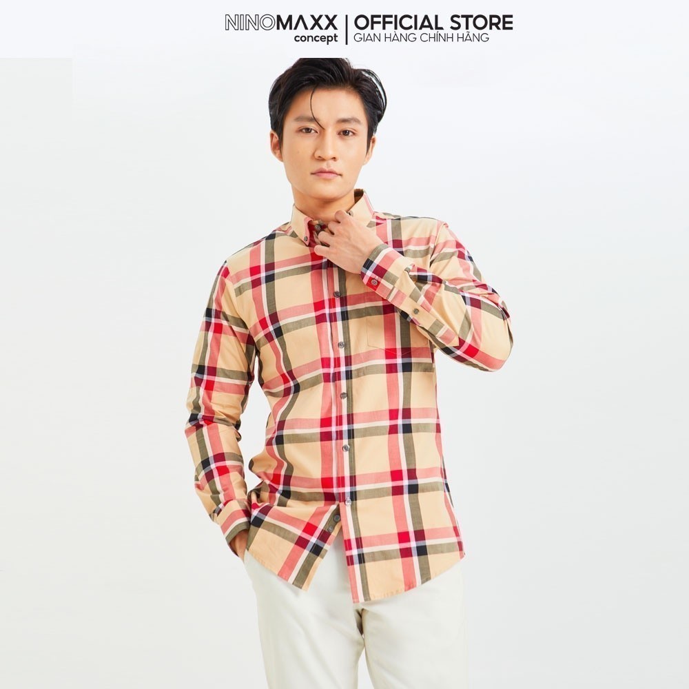 [CÒN SIZE S, XL] NINOMAXX Áo Sơ Mi Nam sọc caro tay dài SlimFit kiểu dáng trẻ trung 2010031