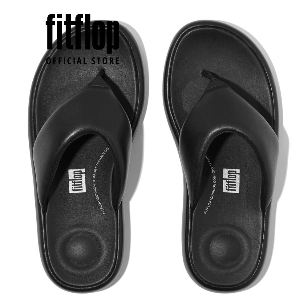 Dép Xăng Đan Nữ FitFlop iQUSHION D-Luxe Da Đệm Có Đai Xỏ Ngón - Black - FOT - JB6-090