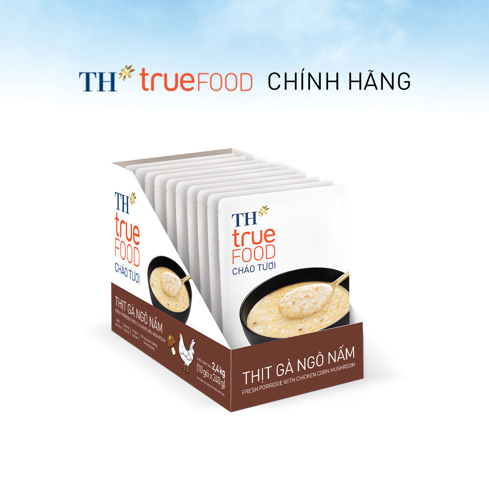 Hộp 10 gói Cháo tươi thịt gà ngô nấm TH true Food 240 g (240 g x10 gói)