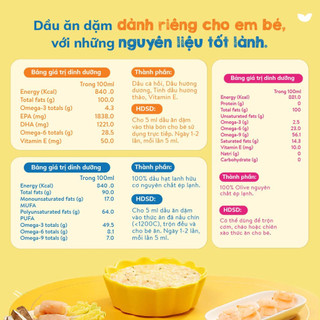 Dầu ăn dặm cho bé Mămmy Cá hồi, Hạt lanh, Olive, Bơ, Gấc, Óc chó bổ sung DHA bé 6 tháng, chai 30ml
