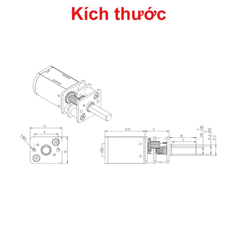 Động cơ giảm tốc JGA12-N20 điện áp 3V-6V nhiều tốc độ