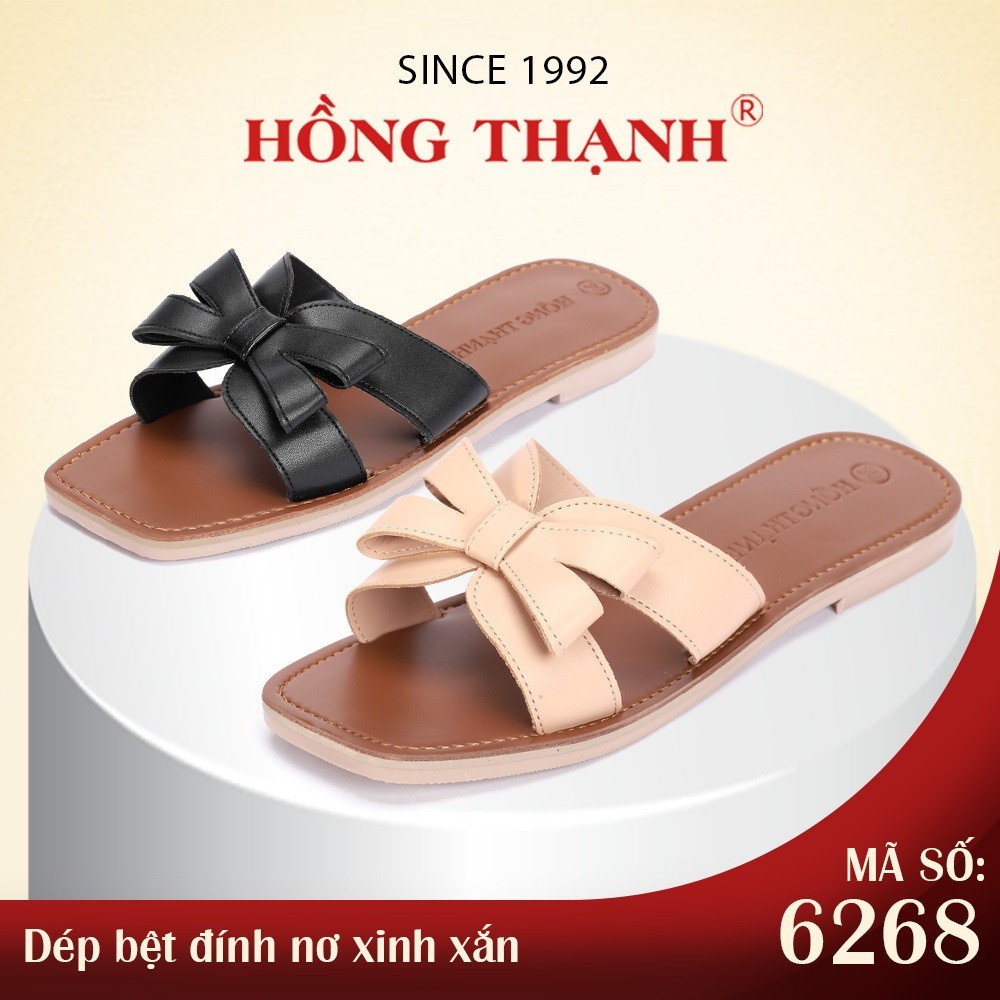 HỒNG THẠNH - Dép Nữ Đế Bệt Quai Đính Nơ Xinh Xắn Chất Da Thoải Mái Êm Chân - 6268