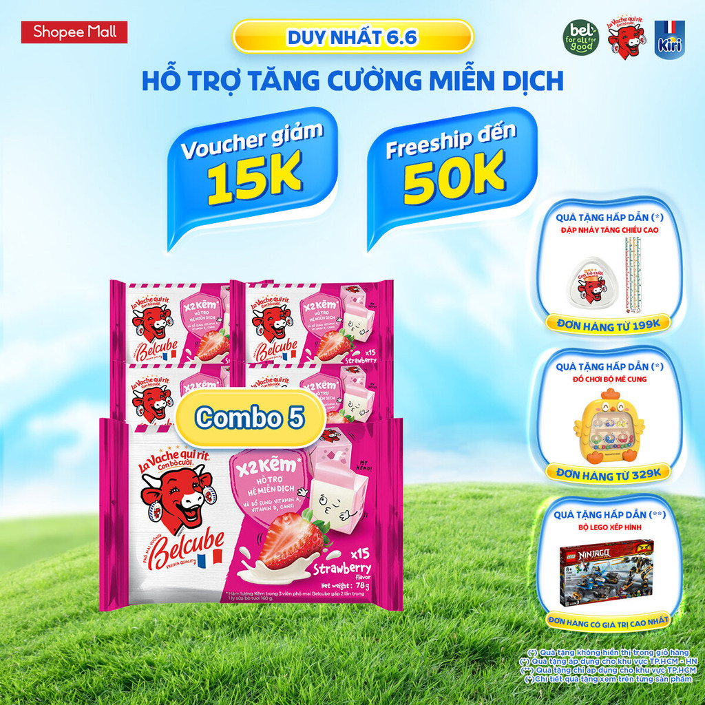 Combo 5 Phô mai vuông Belcube ngọt vị Dâu 78G x 15C | Shopee Việt Nam