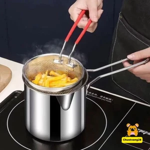 Nồi chiên ngập dầu inox 304 dung tích 1200ml có lưới lọc tiết kiệm dầu dùng được cho bếp từ