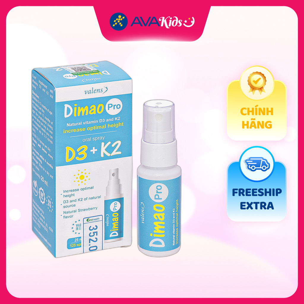 Lọ xịt Valens Dimao Pro D3+K2 hỗ trợ hấp thu canxi 25 ml (từ 0 tháng ...