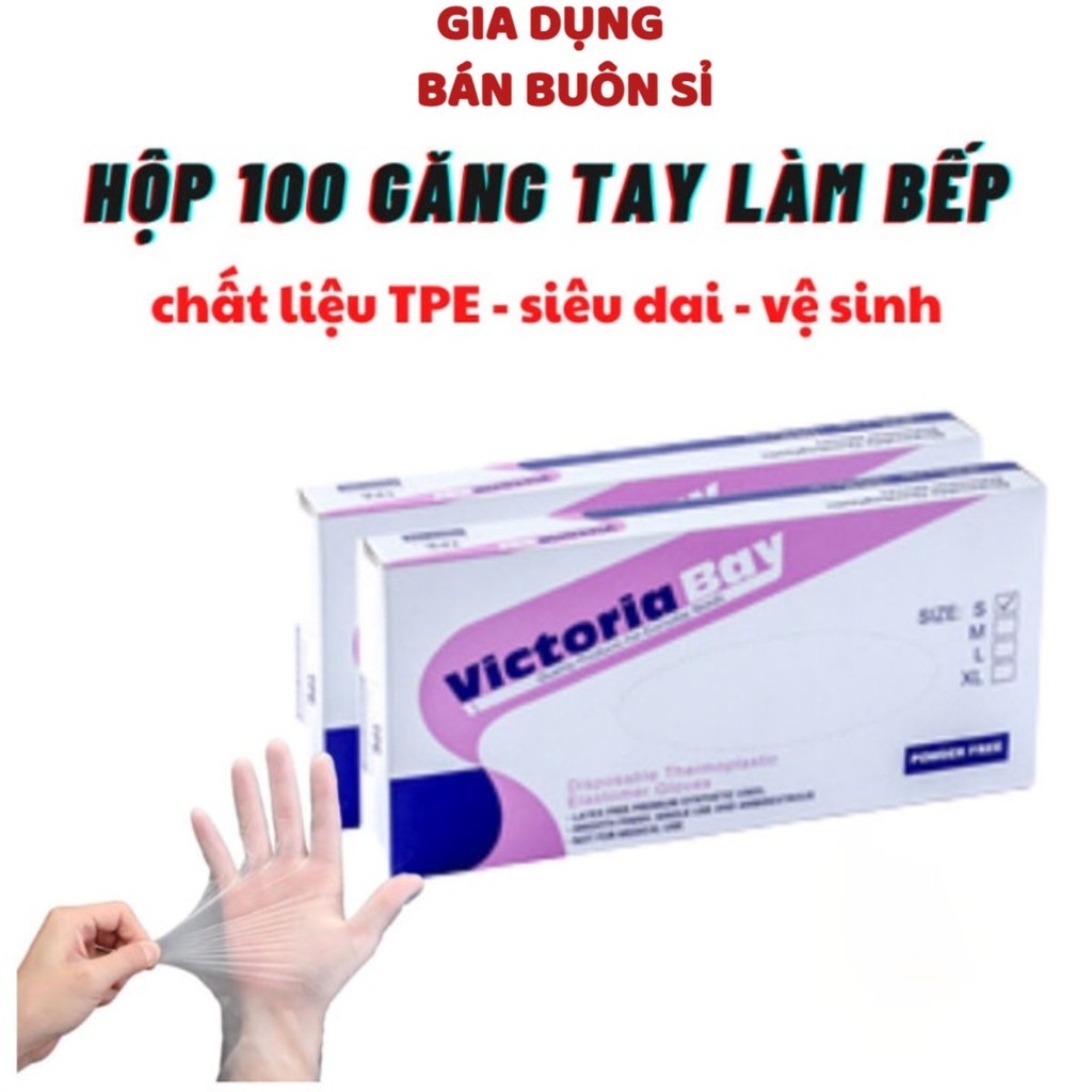 Hộp 100 găng tay CAO SU bao tay rửa bát làm bếp vệ sinh bao tay siêu dai chất liệu TPE không mùi