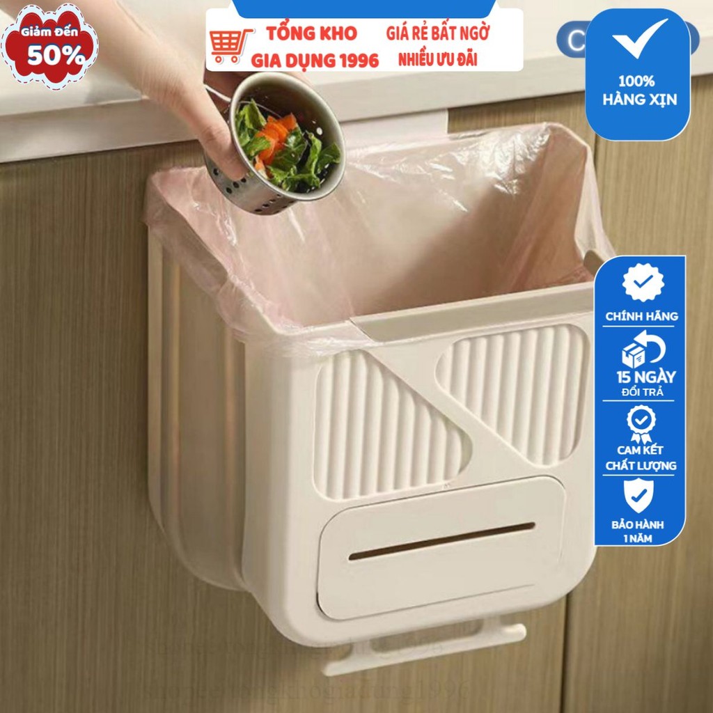 Thùng rác treo tủ bếp gấp gọn thông minh 10L có ngăn đựng túi rác tiện ...