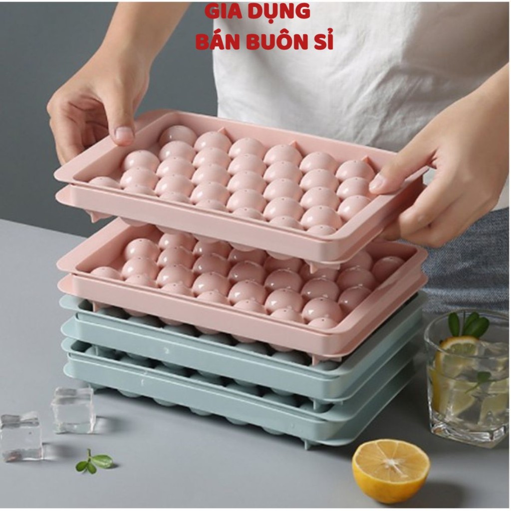 3 Khay làm đá tròn có nắp đậy Khuôn làm đá tròn đá bi - Khay đá 33 viên tròn khuôn nhựa cao cấp 2 lớp tiện lợi